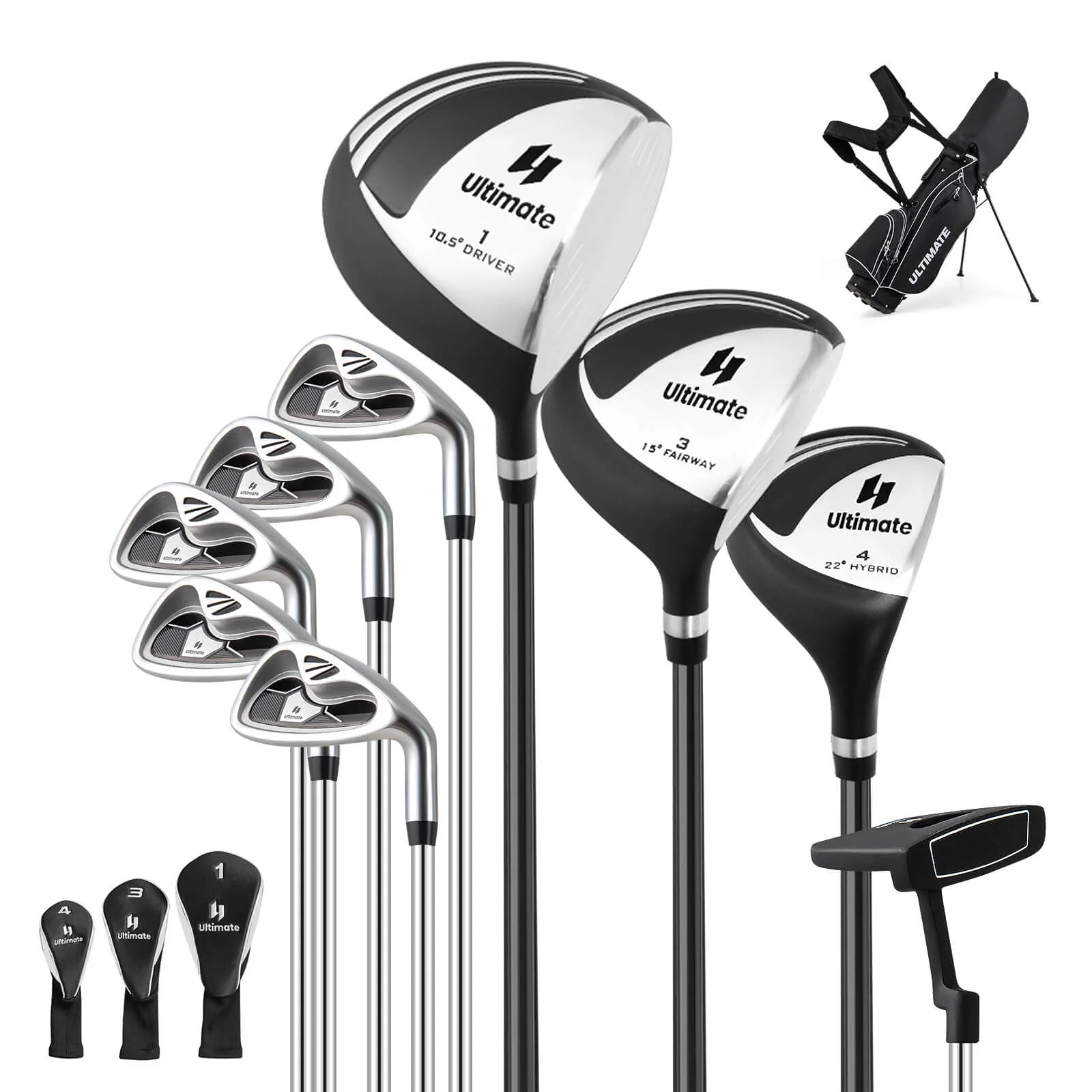Men'S Complete Golf Clubs Package Set 10 Pieces Includes Alloy Driver Black