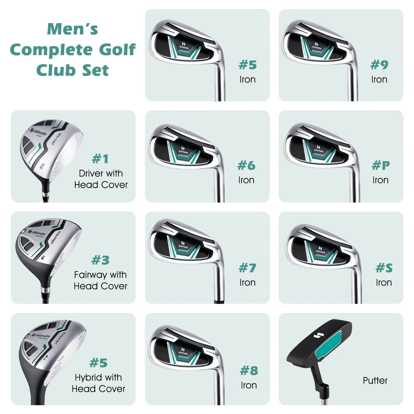 Ultimate Men'S Golf Complete Set with Rain Hood, 13 Pieces, Green