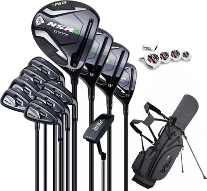 NSR III 18 Piece Men'S Complete Golf Club Sets - Adjustable Loft Titanium 460Cc Driver, Low CG Fairway Woods & Hybrid, High-Rebound Stainless Steel Irons, Balanced Putter, with Stand Bag