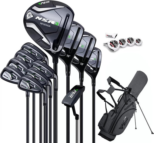 NSR III 18 Piece Men'S Complete Golf Club Sets - Adjustable Loft Titanium 460Cc Driver, Low CG Fairway Woods & Hybrid, High-Rebound Stainless Steel Irons, Balanced Putter, with Stand Bag