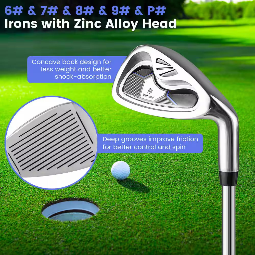 Men'S 9 Pieces Complete Golf Club Set Includes 460Cc Alloy Driver 3# Fairway Wood 4# Hybrid 6# 7# 8# 9# and P# Irons