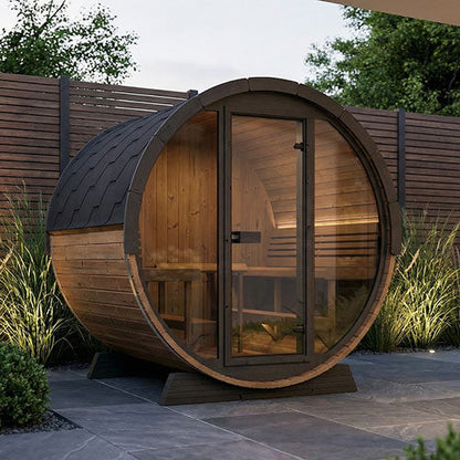 SaunaLife Model EE8G | Elegance Barrel Sauna Full Glass Front
