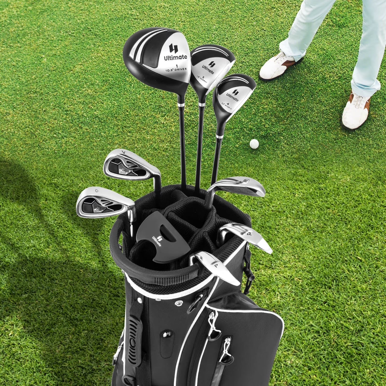 Men'S Complete Golf Clubs Package Set 10 Pieces Includes Alloy Driver Black