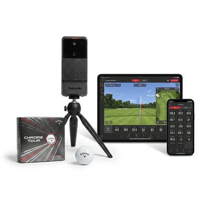 MLM2PRO Launch Monitor Golf Simulator | Swing Trainer & Shot Tracker for Home & Driving Range | Golf Training Aid (3 Chrome Tour Balls) — Studio Shot